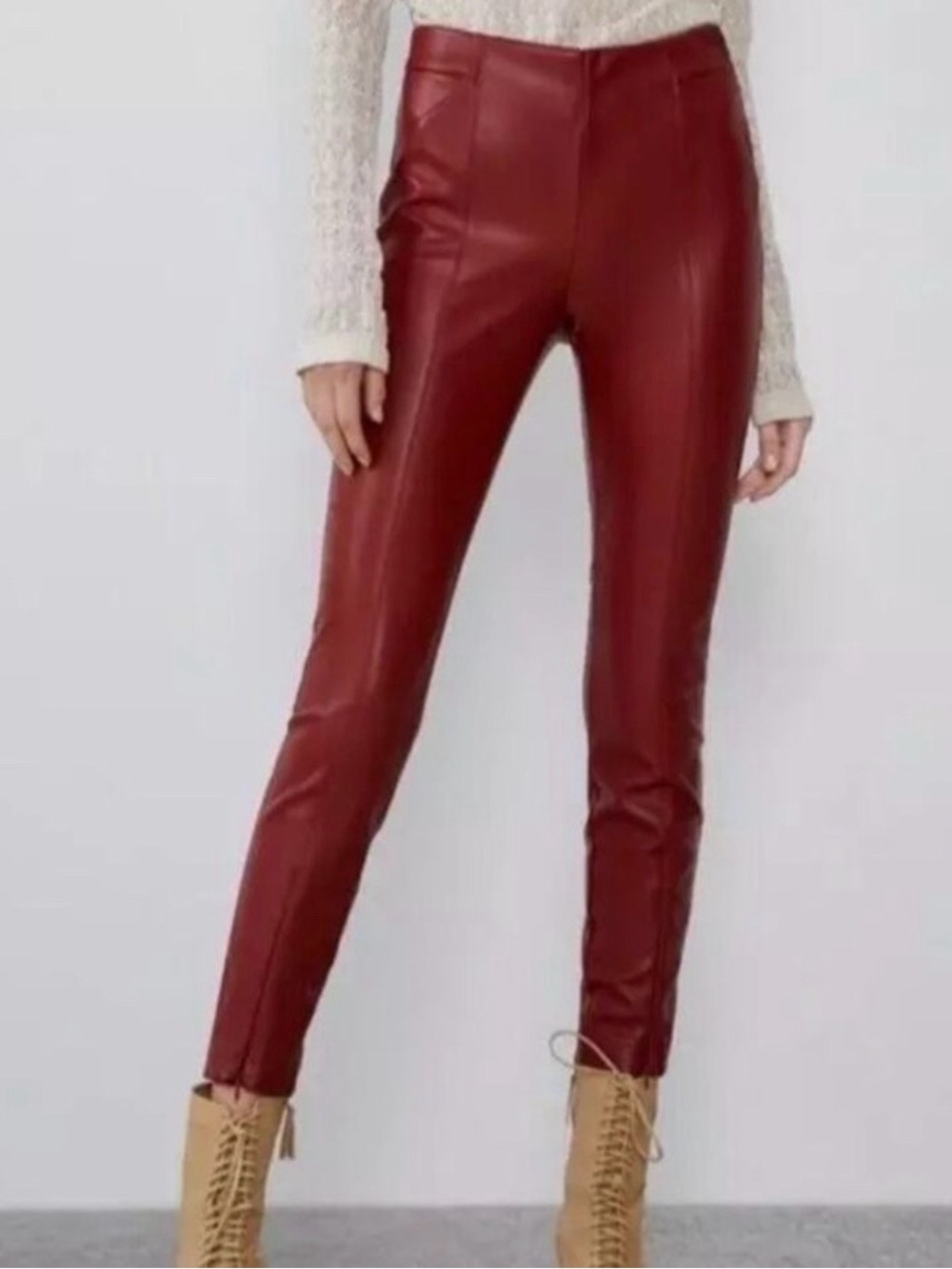 Zara Burgundy Faux Leather Skinny Pants
